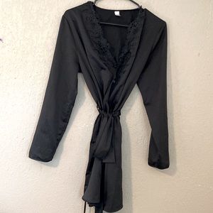 Black satin robe